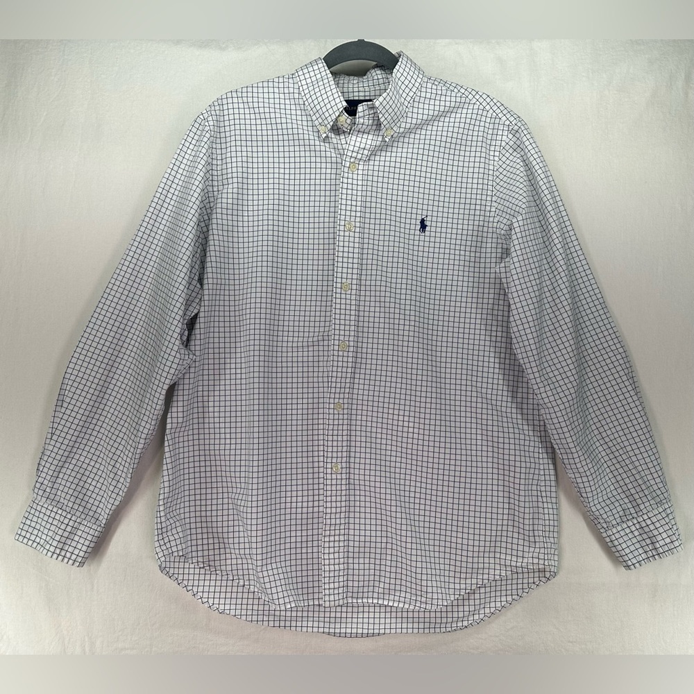 Ralph Lauren Blue Label Blue and White Grid‎ Check Button Down Shirt Mens Large